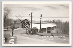 Postcard RPPC Railroad Crossing at a Covered Bridge in Portland, PA. - Picture 1 of 2