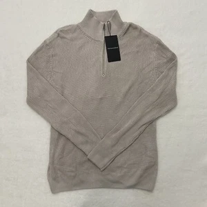 Talla M | Suéter 7 Diamantes Para Hombre Cuarto Cremallera Pullover Acanalado Beige Tostado Informal - Imagen 1 de 8