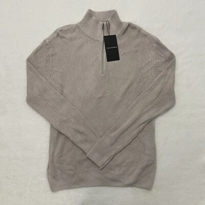 Talla M | Suéter 7 Diamantes Para Hombre Cuarto Cremallera Pullover Acanalado Beige Tostado Informal Foto 1 de 4