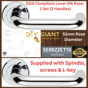 Juego de manijas de puerta cromadas pulidas rosa con palanca de seguridad compatible con DDA sujetadores Carlisle - Imagen 1 de 5