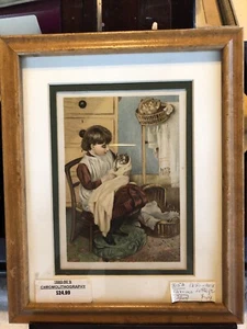 Kid Baby Siting Cat 1880 90 Chromolithography - Picture 1 of 1
