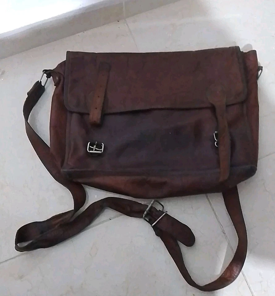 Bolso Mensajero de Cuero Marrón Raro De Colección, Cartera, Antiguo - Usado - Antiguo Hecho a Mano Foto 1 de 4