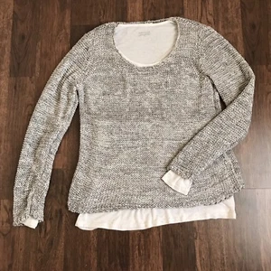 Juego de camisa elástica de punto elástica Eileen Fisher marmolado abierto L + avena debajo de la capa - Imagen 1 de 6