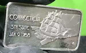CONNECTICUT, LINGOTE DE PLATA QUINTO ESTADO, 1 oz. PLATA .999, HAMILTON COMO NUEVO, 1974! - Imagen 1 de 7