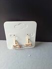 GOLD PLATED  LIGHT PINK BOW EARINGS NEW FREE POUCH BPLE2/209