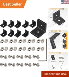 10PC 2020 Series Black Corner Bracket Kit for Durable Aluminum Structures - Picture 1 of 9