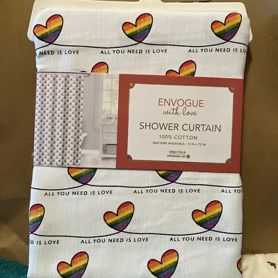 NUEVO Cortina de Ducha Envogue With Love "Todo lo que necesitas es Amor" 72x72 Corazones Arco Iris Foto 1 de 4