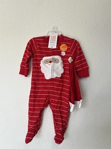Carter's Santa Navidad Vacaciones Body Rayas Pijama con Sombrero 3M, Rojo - Imagen 1 de 4