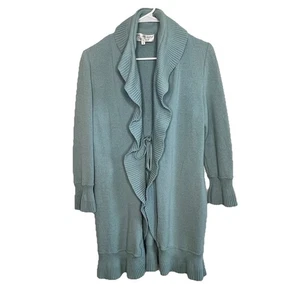 St. John Größe 6 Wasserfall Strickjacke Longline Pullover Rüschen Wollmischung vorne zum Binden - Bild 1 von 6