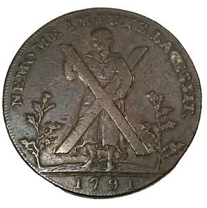1791 Escocia Lothian Edimburgo Hutchisons cobre medio centavo conder token D&H #33 - Imagen 1 de 8