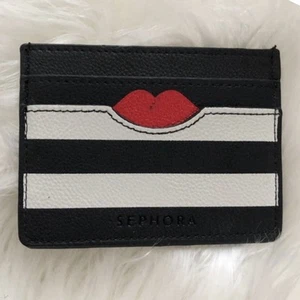 Sephora - Porta carte a righe bianche e nere labbra rosse edizione limitata (nuovo con etichette) - Foto 1 di 7