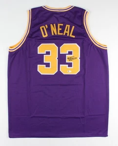 Shaq Shaquille O’Neal signed pro style purple jersey witness COA # Louisiana - Picture 1 of 3