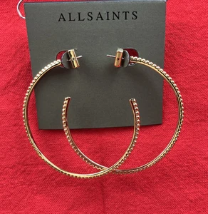 All Saints Ohrringe goldfarben Messing Kugelkette Creolen Posten Verschluss neu mit Etikett UVP 59 $ - Bild 1 von 10