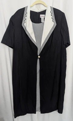 Vtg PERCEPTIONS IRENE B Black Layered Midi Dress Size 22W C1 Retro Office - Image 1 of 4