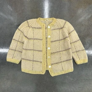 Vintage 40/50s Women’s Yellow Brown Knit Sweater Button Up Made In Italy S/M - Picture 1 of 7