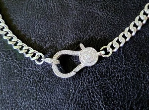 🔗NEW 17.5" STAINLESS STEEL PAVE CZ BIG LOBSTER CLASP CURB/ CUBAN CHAIN NECKLACE - Picture 1 of 9