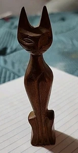 Atomic sitzende Siamkatzenfigur aus Holz Mid Century Modern 4,5 Zoll Vintage Tiki - Bild 1 von 15