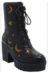 Iridescent Celestial Plateau Whimsical Gothic Combat Chunky Plateau Stiefel Gr. 8 - Bild 1 von 10