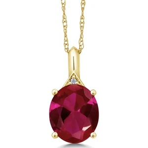 10K Yellow Gold Created Ruby and Diamond Pendant Necklace For Women (5.02 Cttw, - Picture 1 of 4
