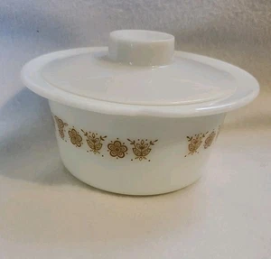 Vintage #75 Pyrex Butterfly Gold Round Butter Dish Bowl w/ Lid - Picture 1 of 8