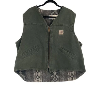 Gilet Carhartt Wip vintage tela verde sherpa azteco sud-ovest USA raro anni 90 western L - Foto 1 di 11