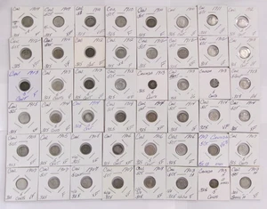 (48) Lote de monedas de plata de 5 centavos de Canadá de principios de 1900 - Imagen 1 de 10