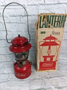 Coleman 200A Red Kerosene/Gas Lantern 1973 w/ Box Untested Cracked Globe - Picture 1 of 18