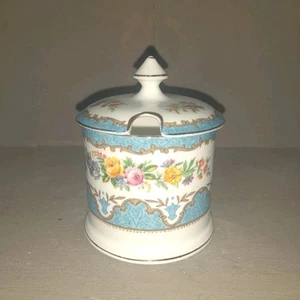 Pretty Vintage Crown Staffordshire Tunis Blue Lidded Preserve / Jam Pot - Picture 1 of 6