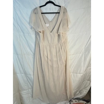 Maxi Vestido de Dama de honor Formal Beige 2X Gris Pájaro de Gasa Manga Acampanada Foto 1 de 4