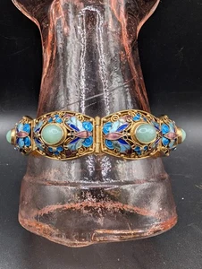 Bracciale cinese oro su argento vermeil giada cloisonne smalto farfalla - Foto 1 di 8