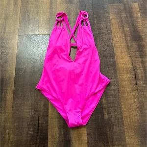 Becca by Rebecca Virtue Skylar Plunge One-Piece Swimsuit Hot Pink Size Medium - Bild 1 von 10