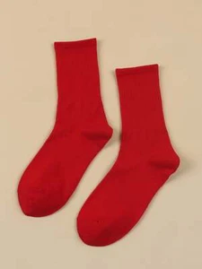 Red Plain Crew Socks for Women Solid Socks Cozy Socks Fashion Socks - Picture 1 of 5