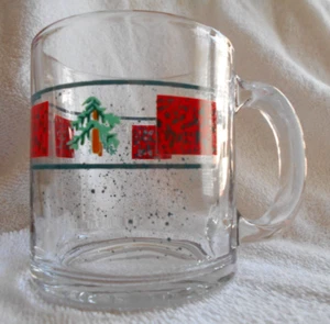 Holiday Homecoming Mug (s) 12 oz. Anchor Hocking #4 Glass Folkcraft Red Green ! - Picture 1 of 12