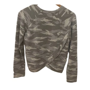 ATHLETA Girl Green Camo Cozy Cross Your Fingers Sweatshirt - Girls Size XL/14 - Picture 1 of 14