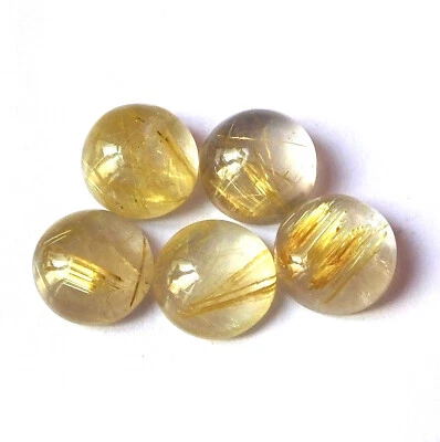 Natural Golden Rutilated Quartz Cabochon 12X12 mm Round Cut Gemstone 5 Piece Lot - Image 1 of 4
