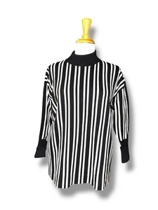 Suéter TANYA TAYLOR Hecho en Italia Rayas Cuello Simulado 3/4 Slv Negro/Blanco Talla L - Imagen 1 de 8