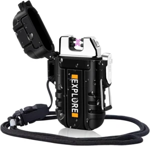 Waterproof Electric Lighter Windproof Dual Arc USB Rechargeable Flameless Plasma - Picture 1 of 12