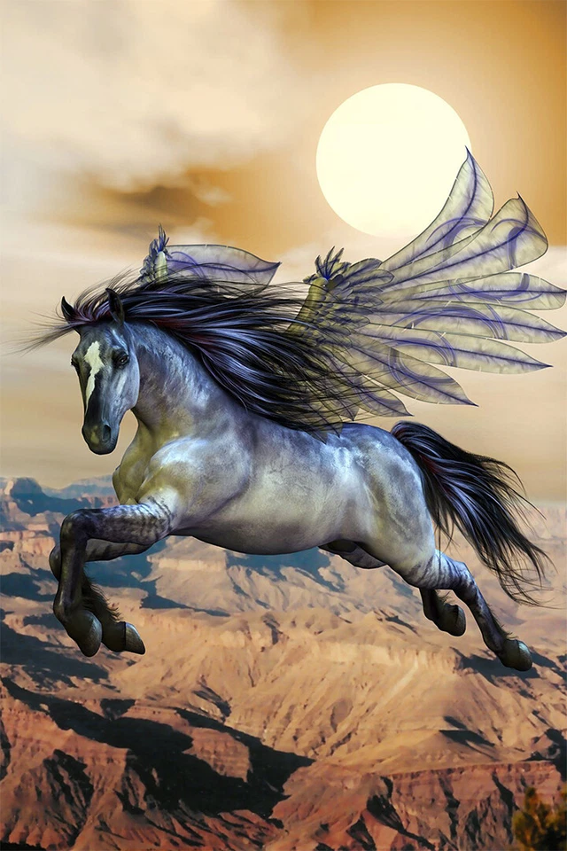 Pegaso Caballo Unicornio Fatansia Seda Impresión Nuevo Arte de Pared Decoración del Hogar - PÓSTER 20x30 Foto 1 de 4