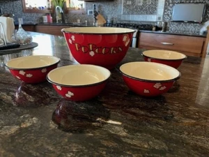 Crow Canyon Steel & Ceramic Enamelware Popcorn Bowls Set - Picture 1 of 3