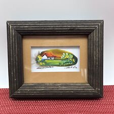 Hand Painted Feather Framed Costa Rica Cottage Folk Art Signed framed Matted