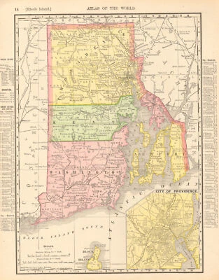 Rhode Island state map showing counties. Providence inset. RAND MCNALLY 1906 - Image 1 of 2