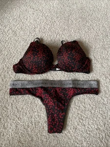 Victoria's Secret 36B Bra Very Sexy Push Up Black Bra VS Red Hearts NWT - Picture 1 of 10