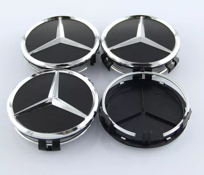 BLACK MERCEDES BENZ SET OF 4PCS 2.95in/75MM Wheel Center Caps Fits Most Models Foto 1 de 4