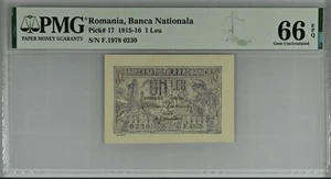 1 leu 1915 PMG66 UNC romanian banknote - Picture 1 of 2