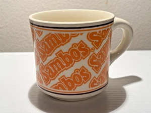 Vintage Sambo’s Restaurant Kaffeetasse/Becher weiß orange Keramik USA 3,5" - Bild 1 von 7