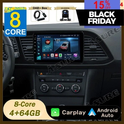 DAB+ 4+64G Android 14 CarPlay Autoradio Navi Kam Für Seat LEON 5F1 5F5 2013-2019 - Bild 1 von 4