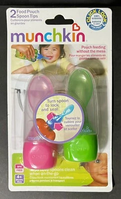 Munchkin 2 Food Pouch Spoon Tips Pink & Green Pouch Feeding Without The Mess - Image 1 of 4