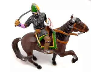 Medieval Knight 2pc Mounted Lead Crusader Brown Horse Toy Soldier Vintage - Picture 1 of 13