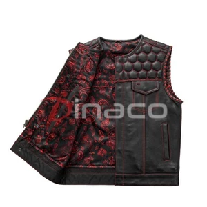 Herren Rindsleder Weste Wabenstich Handarbeit Biker Western Weste - Bild 1 von 6