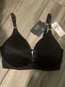 Reggiseno t-shirt senza fili Lauren Ralph Lauren Comfort logo a ripetizione, nero, 34DD MSRP $52 - Foto 1 di 6